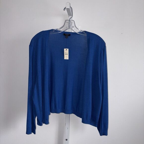 Talbots Woman Blue Knit Cardigan Sweater NWT Plus Size 3X Crop Open Front Boxy - Picture 3 of 7